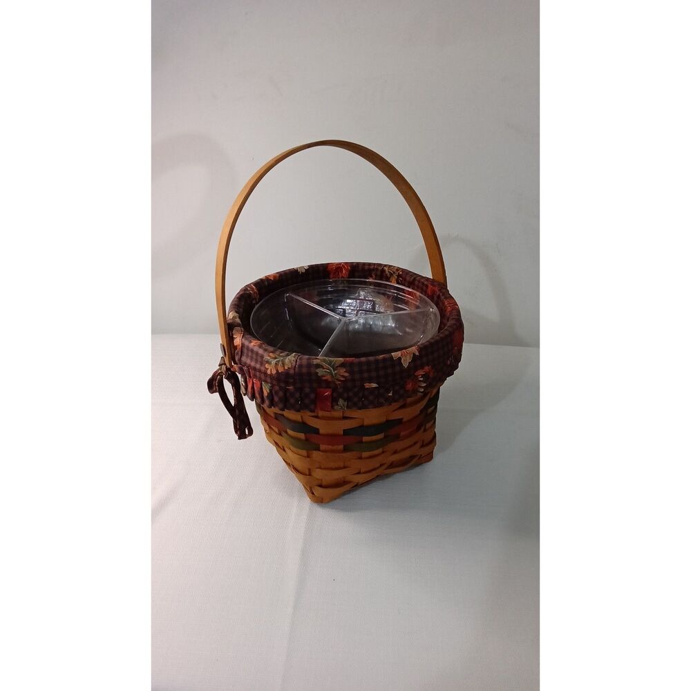 Longaberger Basket 1996 with Fall Liner Protector and Divided Tray